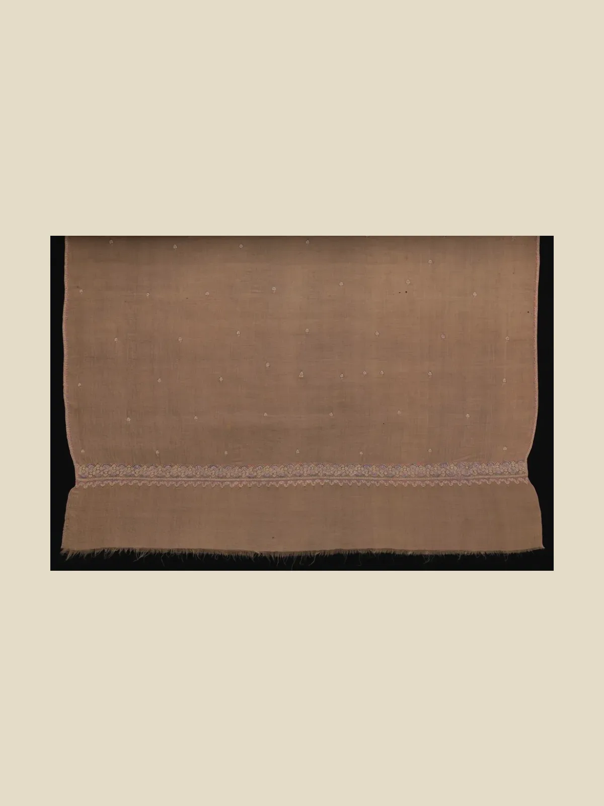 Khak Sozni Border Pashmina — Walnut